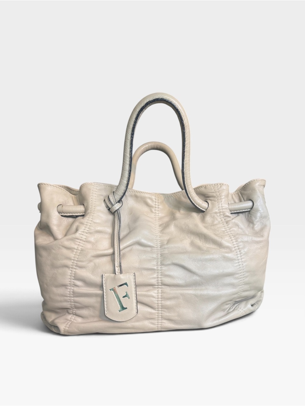 Furla Cream Leather Drawstring Tote
